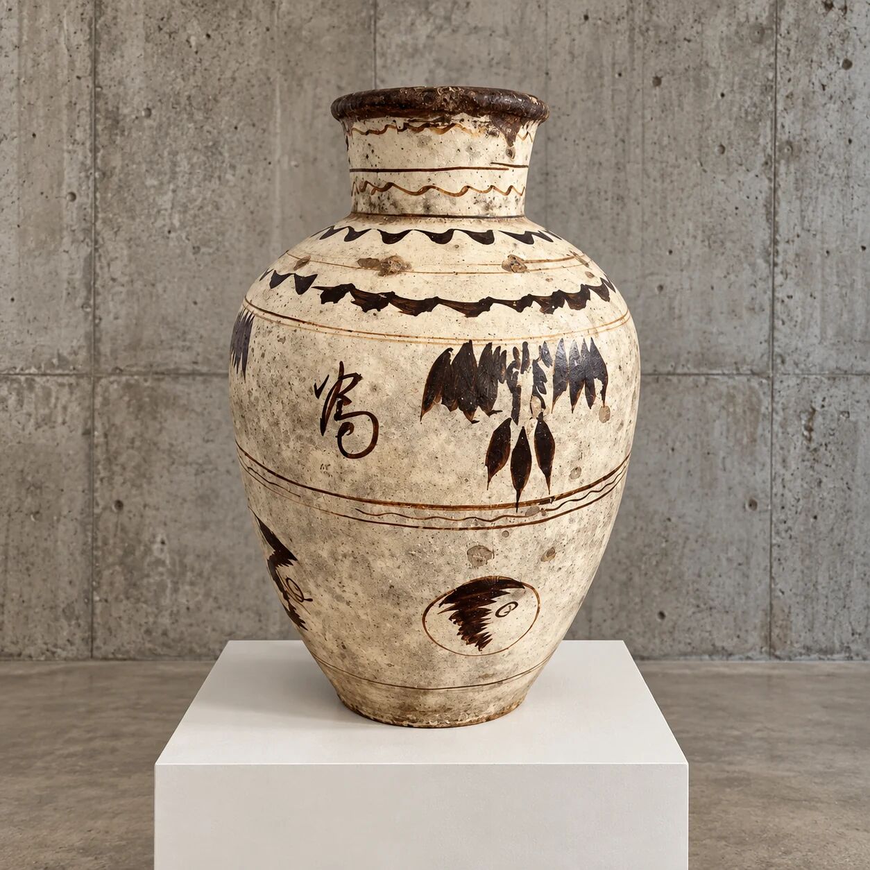 Chinese Cizhou earthenware wine pot from the Ming or Yuan dynasty