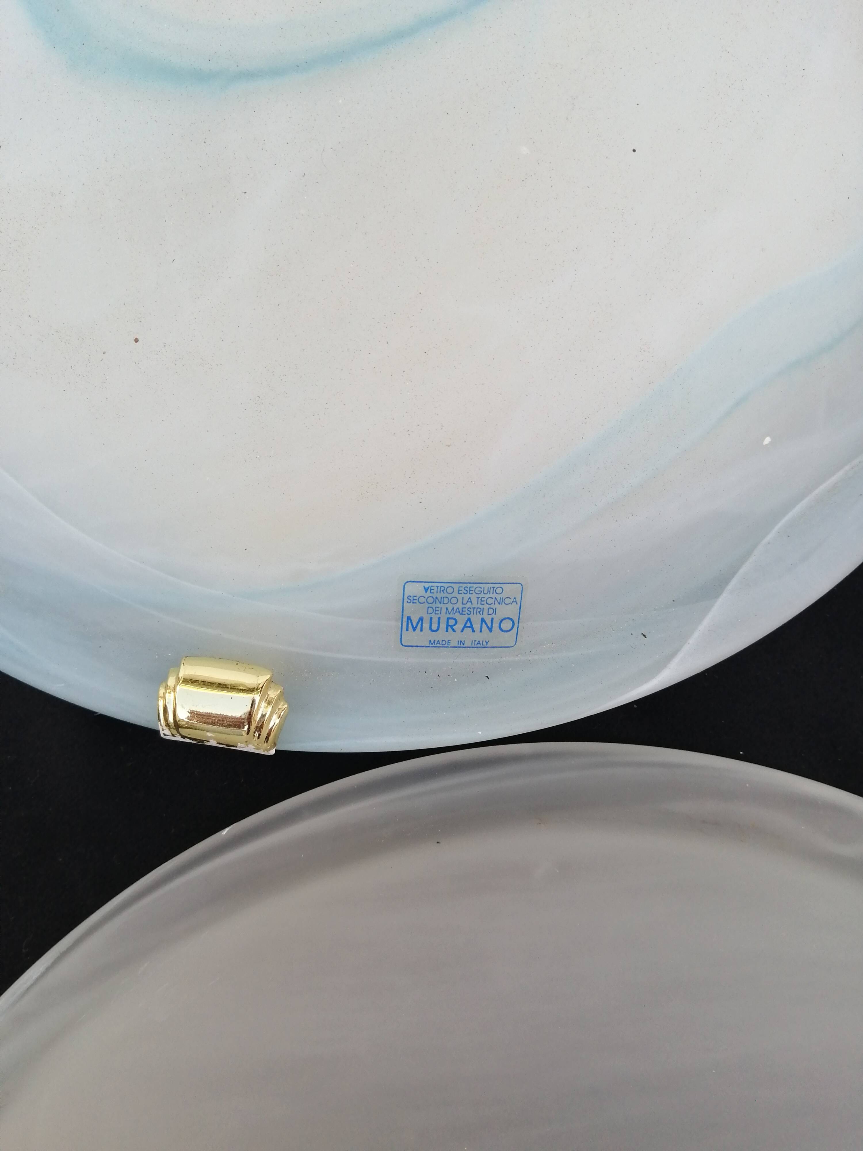 Pair of vintage blue and white Murano glass ceiling lights 1980