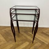 Nesting tables in wrought iron and glass