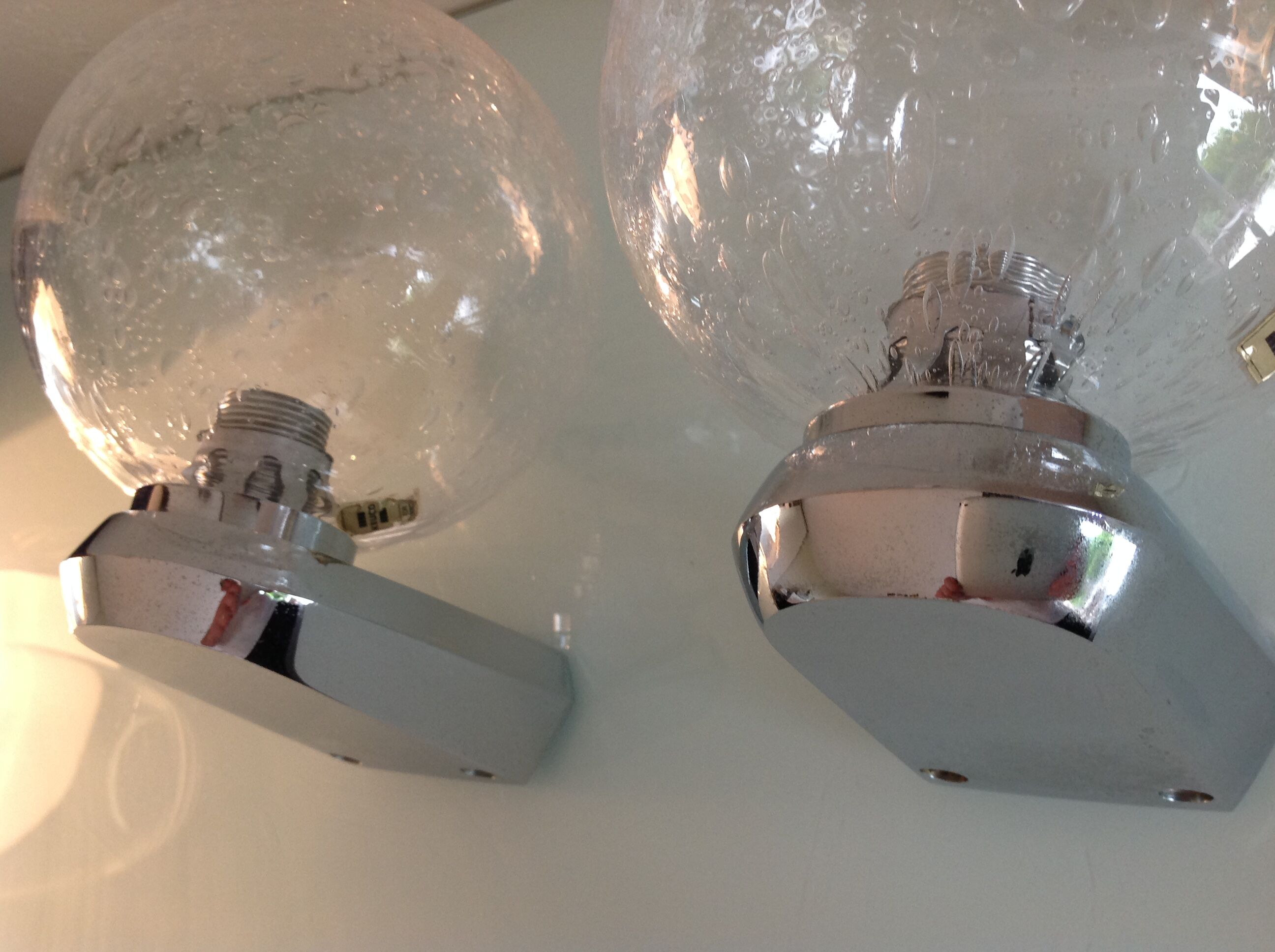 Pair of chrome sconces and crystal globe bubbled by Keuco / vintage 70s