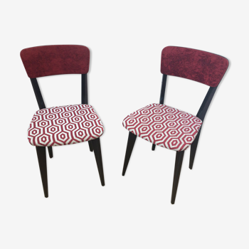 Pair of red velvet and mahogany chairs