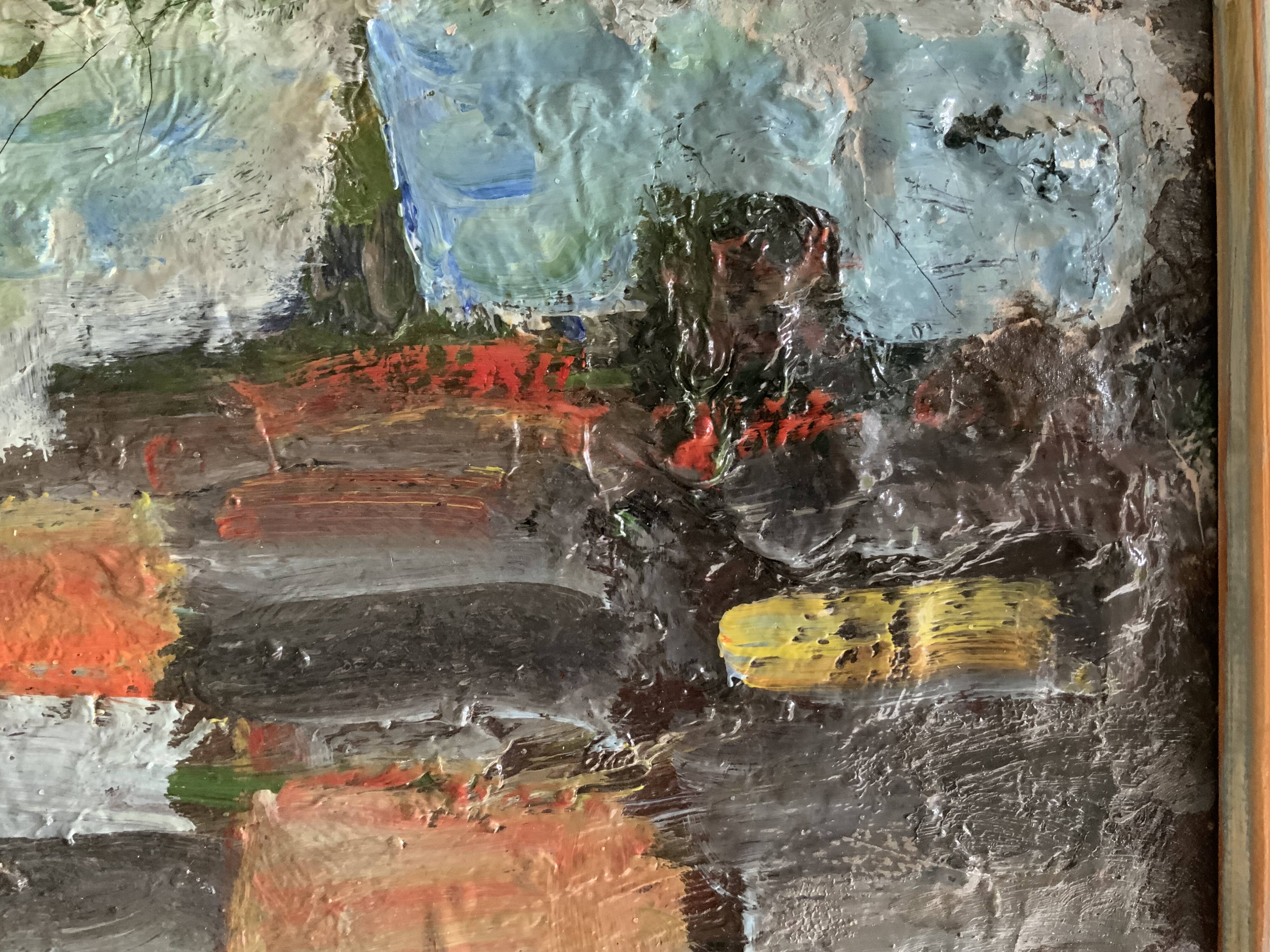 Vintage Abstract Kulo Green Oil Painting 1970s