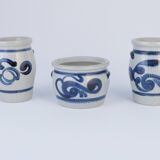 Stoneware Jars with Cobalt Blue Floral Motif from Westerwald, Germany, Set of 3
