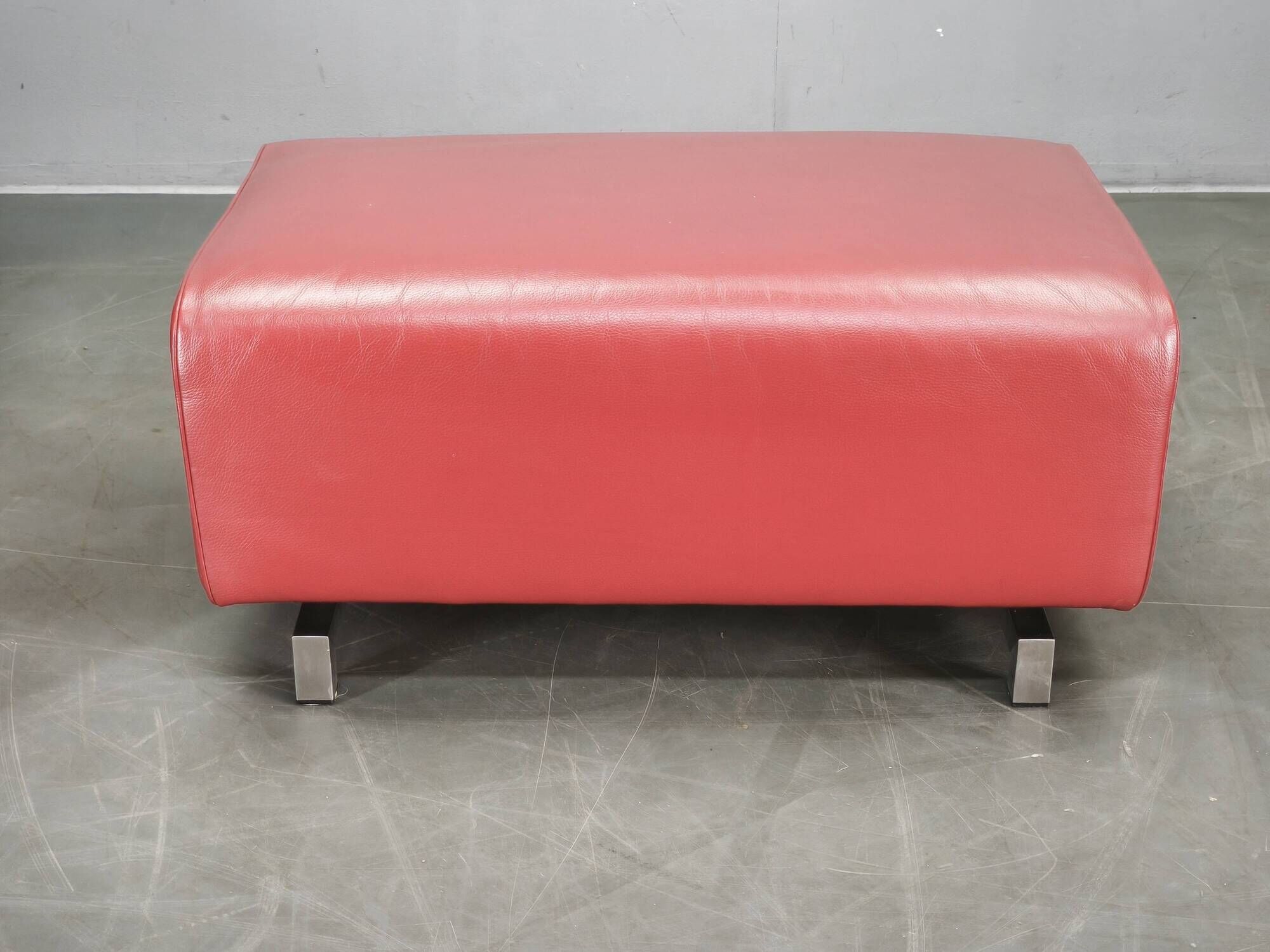 Wittmann Oversized Red Leather Lounge Armchairs and Ottoman, Austria