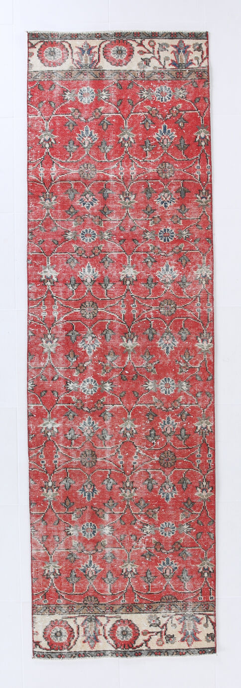 2x8 red floral turkish runner rug.77x261cm