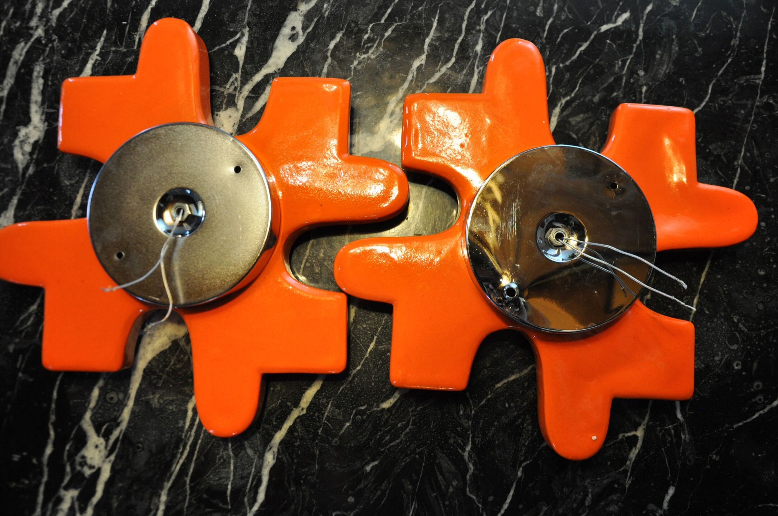 Pair of puzzle sconces by hustadt leuchten red ceramics, germany, 1960