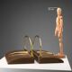 Vintage Gucci bookends in leather and brass, Italy, 1970s.