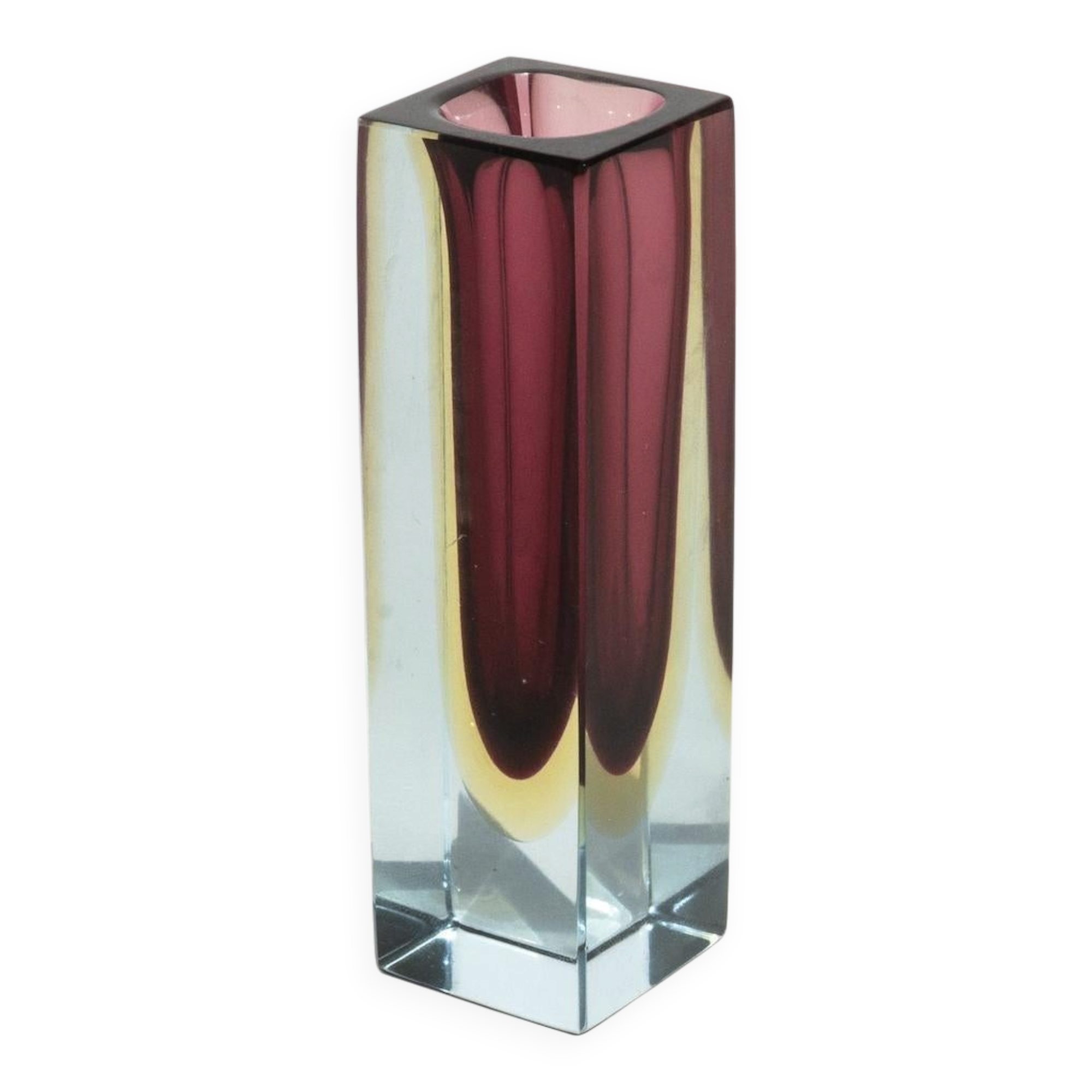 Vintage Small Geometric Vase, Violet "Sommerso" Murano Glass, Flavio Poli Style