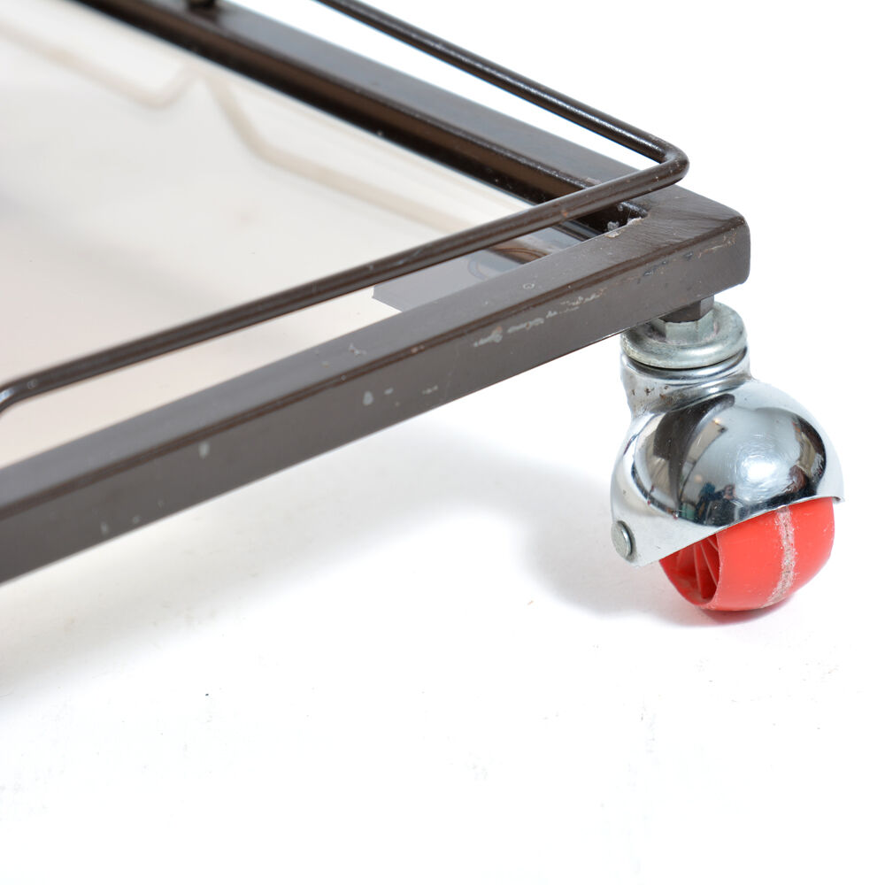 Serving Trolley In Metal And Smoked Glass, Czechoslovakia 1970s
