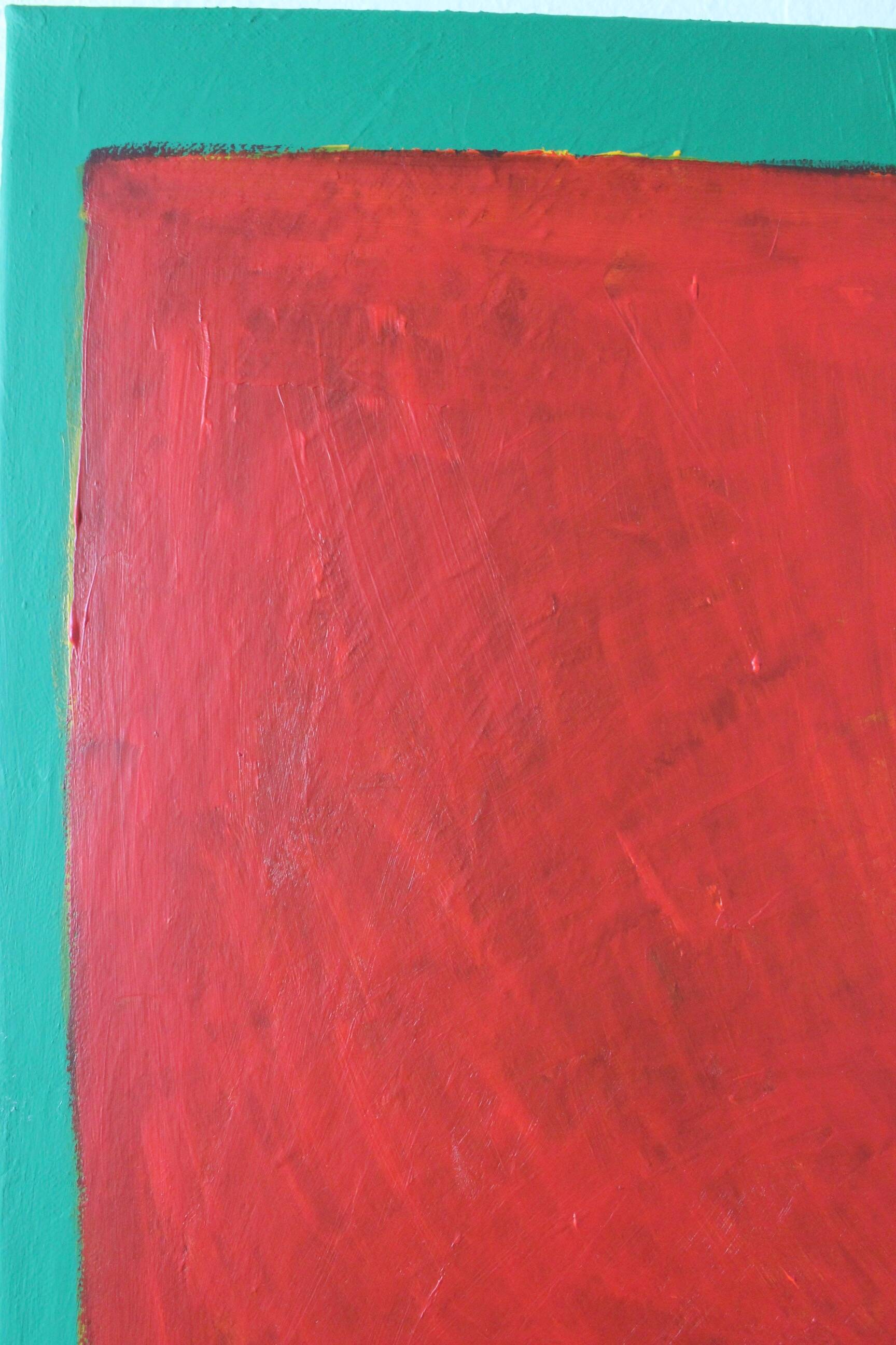 Red on green unique acrylic painting