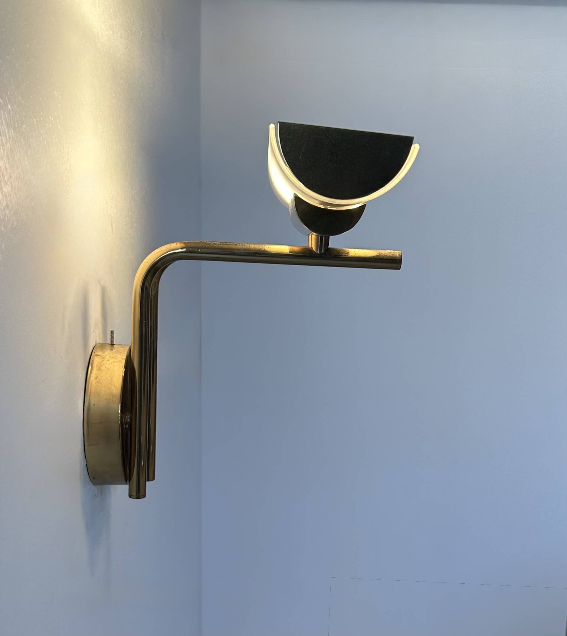 Vintage wall lamp, brass and sandblasted glass, France, 1970