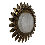 Vintage brass and pressed glass wall light, Sweden, 1960.