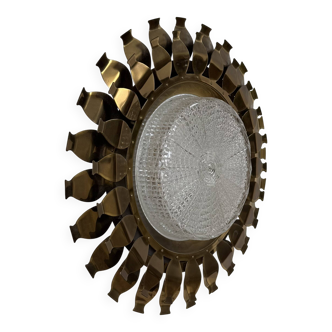 Vintage brass and pressed glass wall light, Sweden, 1960.