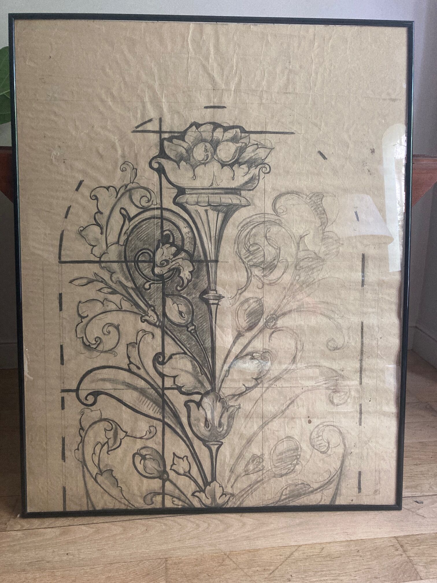 Drawing late 19th ironwork or stained glass project