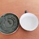 Chocolate cup or large green and gold bistro café "Apilco", porcelain