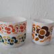 3 pieces lotus Arcopal 2 ramekins cups and 1 mug orange brown green vintage