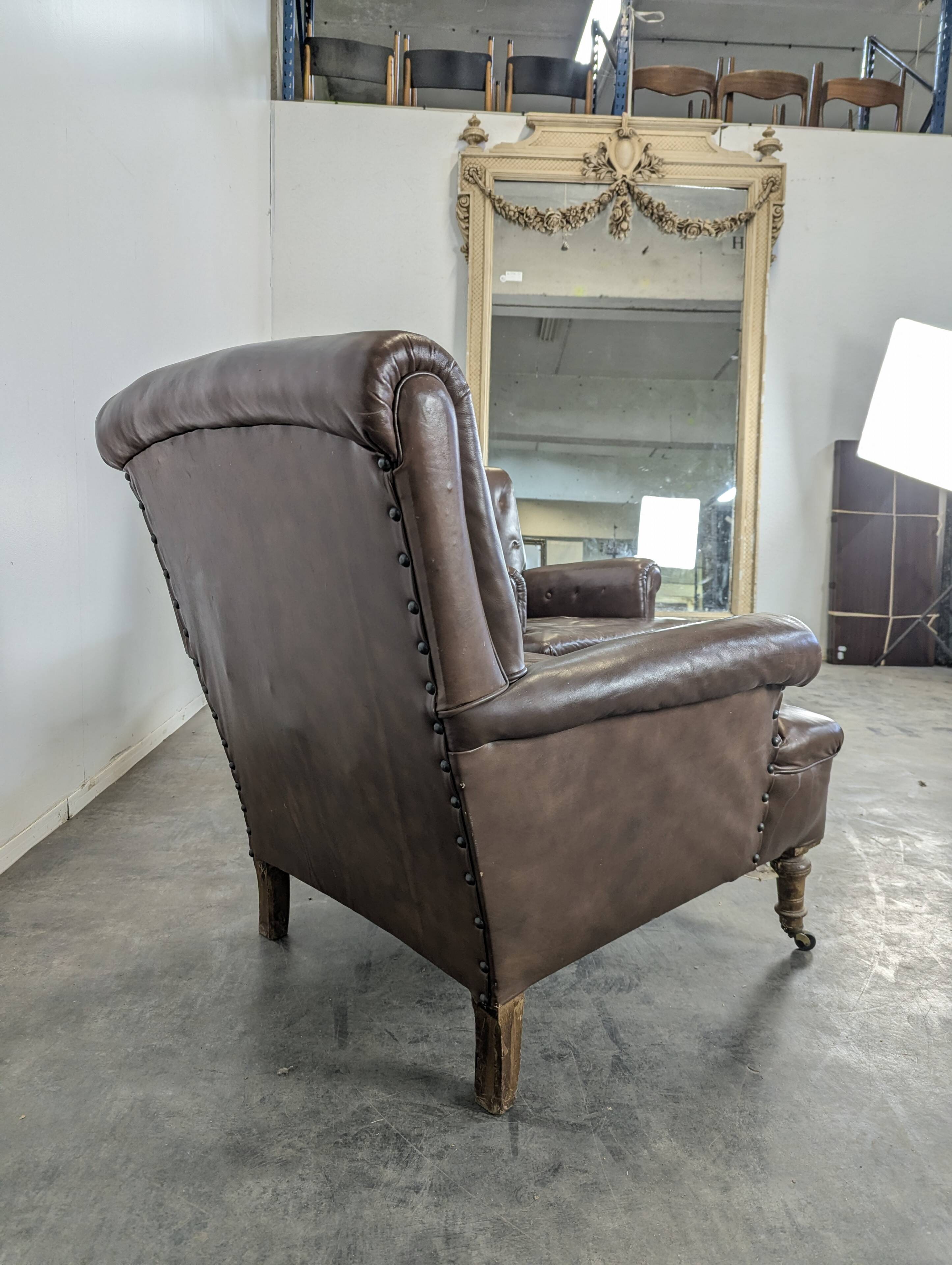 Pair of leather club armchairs
