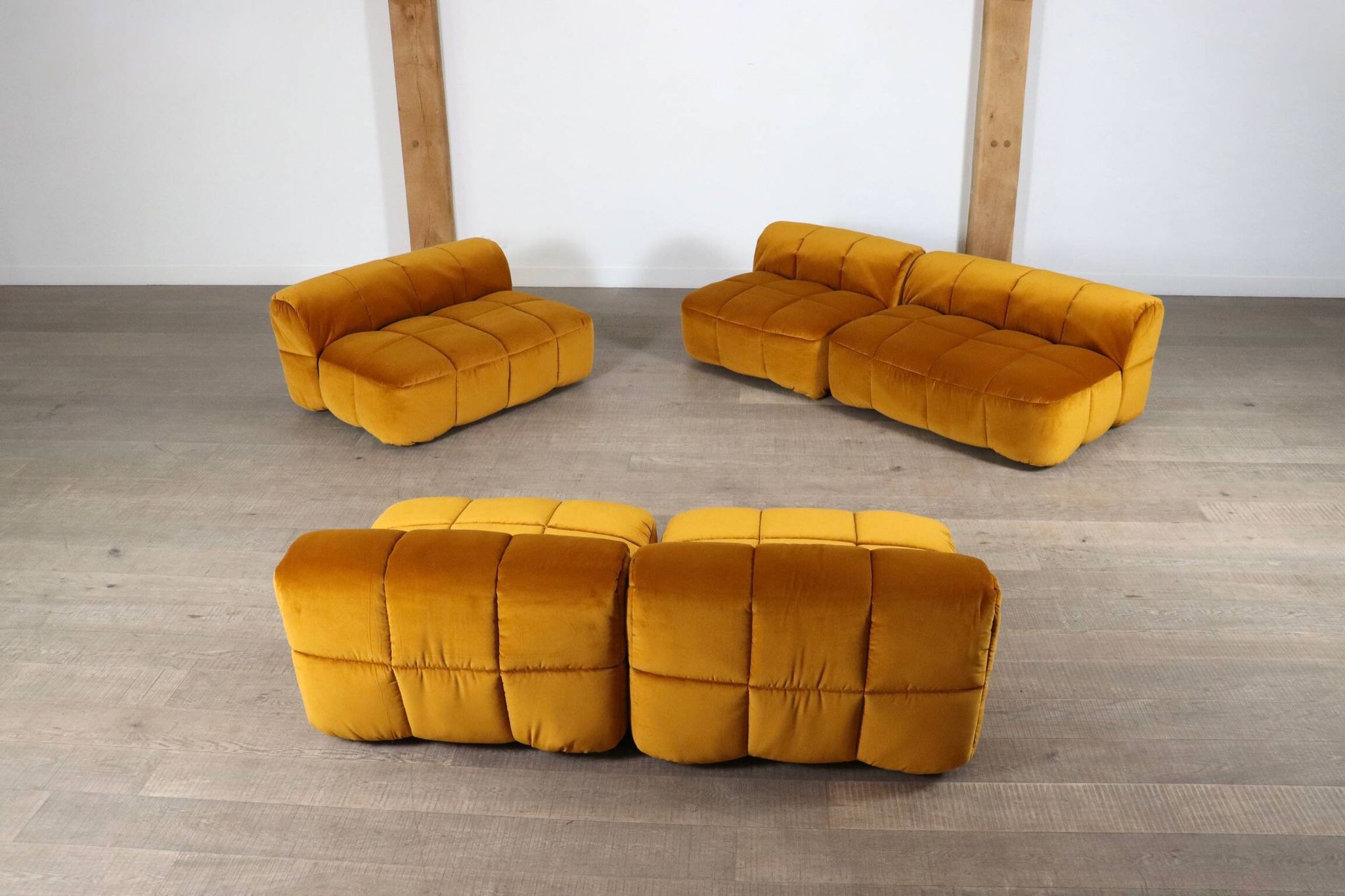 Cini Boeri for Arflex Modular Strips Sofa in Ocre velvet, Italy 1968