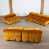 Cini Boeri for Arflex Modular Strips Sofa in Ocre velvet, Italy 1968