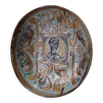 Circular decorated dish in Vallauris ceramic, 1950s