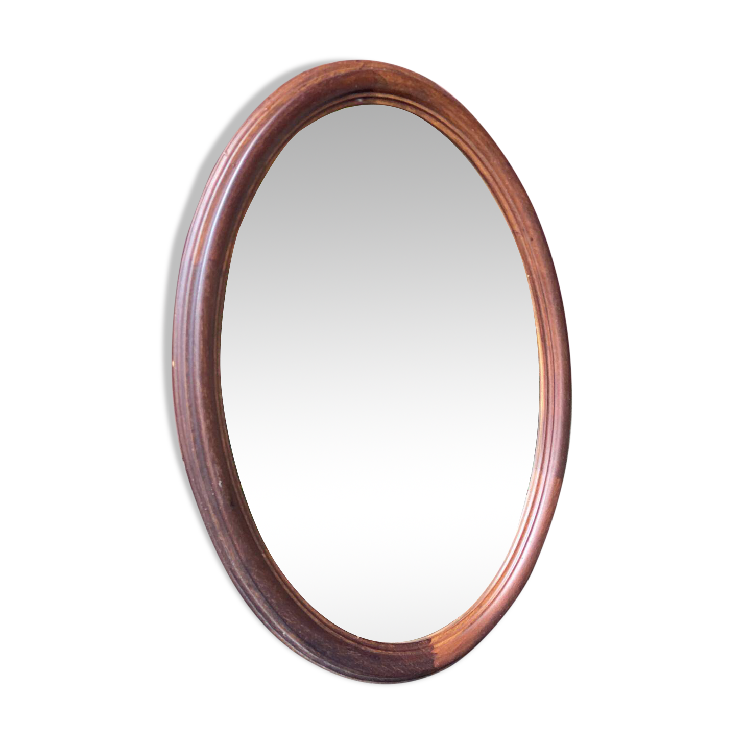 Miroir ovale vintage en bois massif 1960 82x60cm
