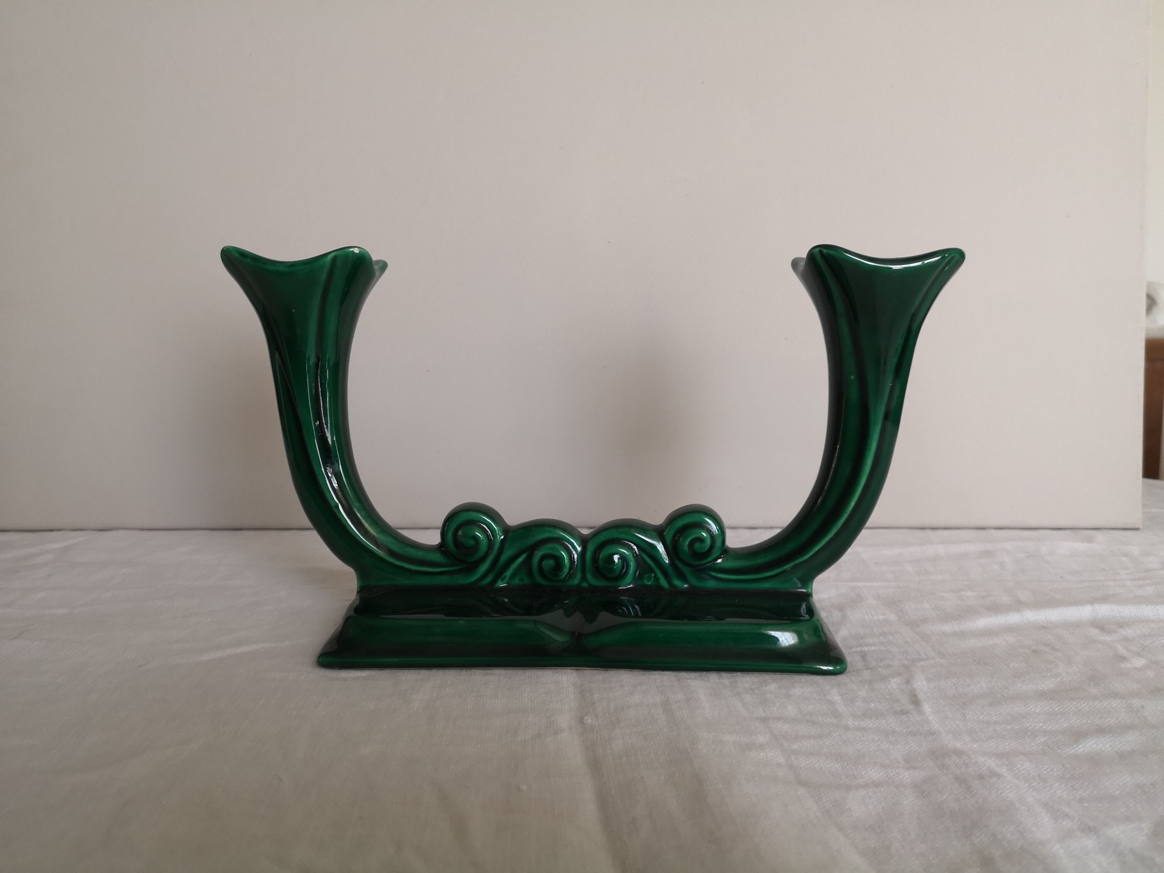 Pair of candlesticks emerald green earthenware 50