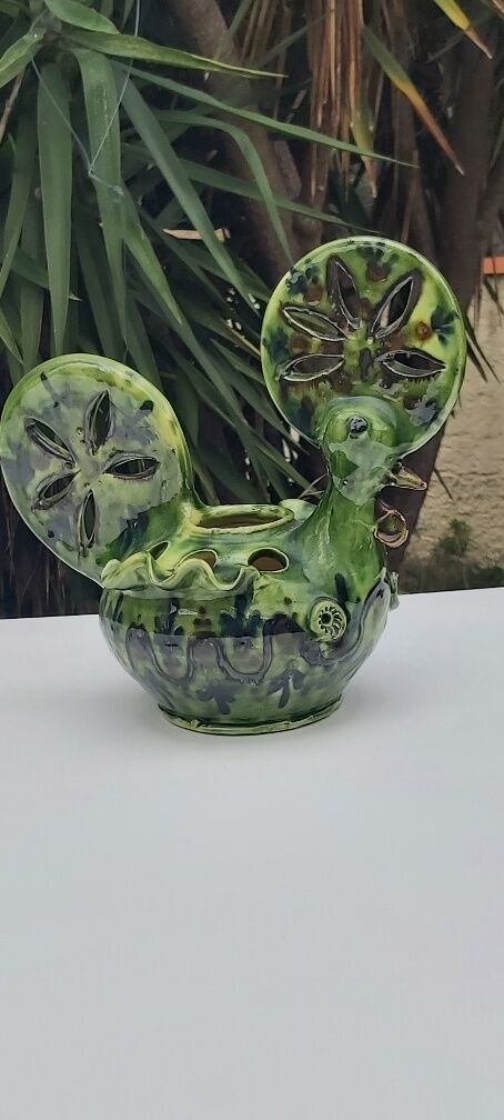 Rooster picflowers in glazed earth pottery of Annecy Saint-Jorioz 1960