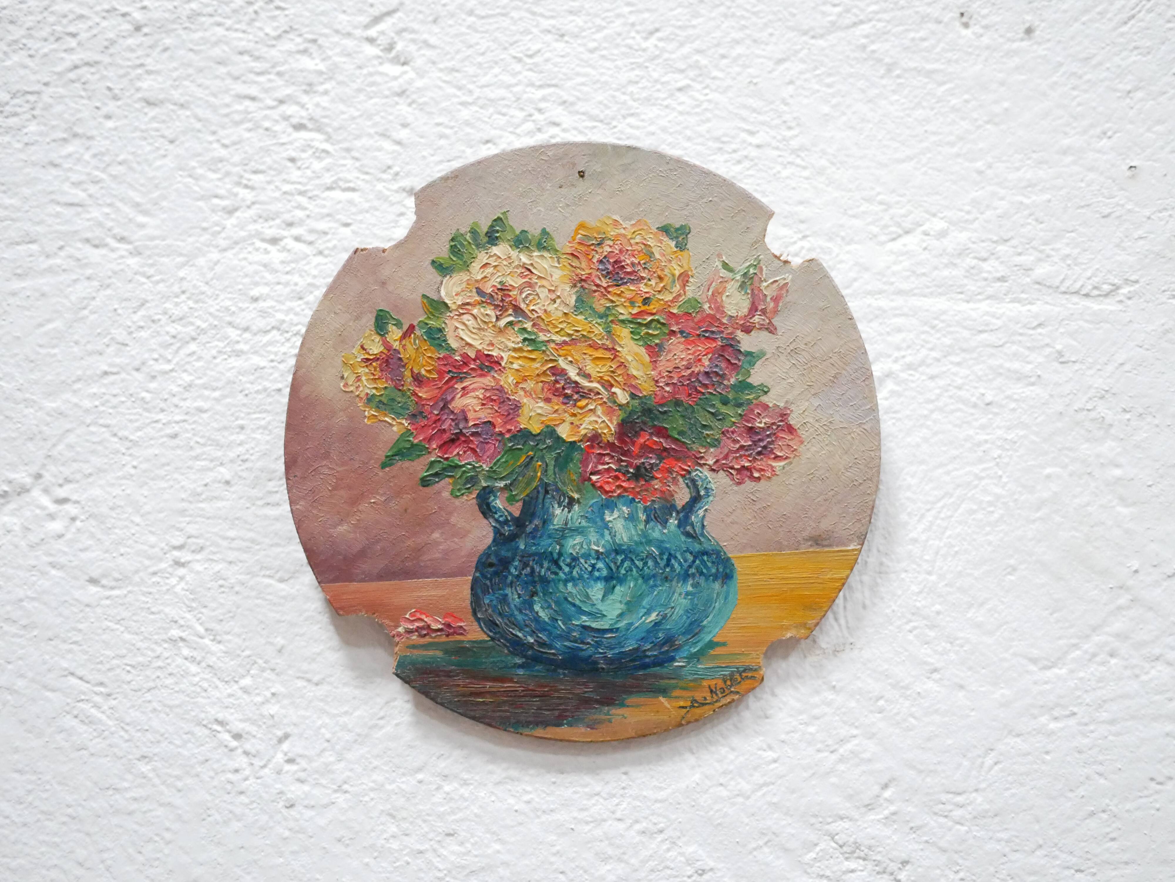 Old painting on wood signed A. Noblet