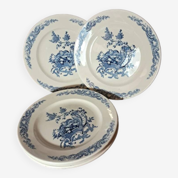 Suite of 6 plates decorated with blue birds