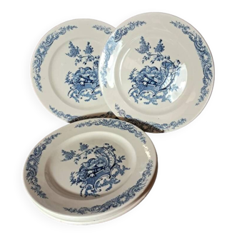 Suite of 6 plates decorated with blue birds