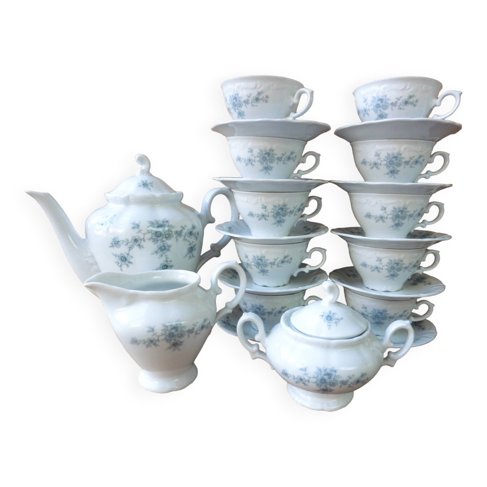 Complete coffee service bavarian porcelain germany winterling forget-me-not decor