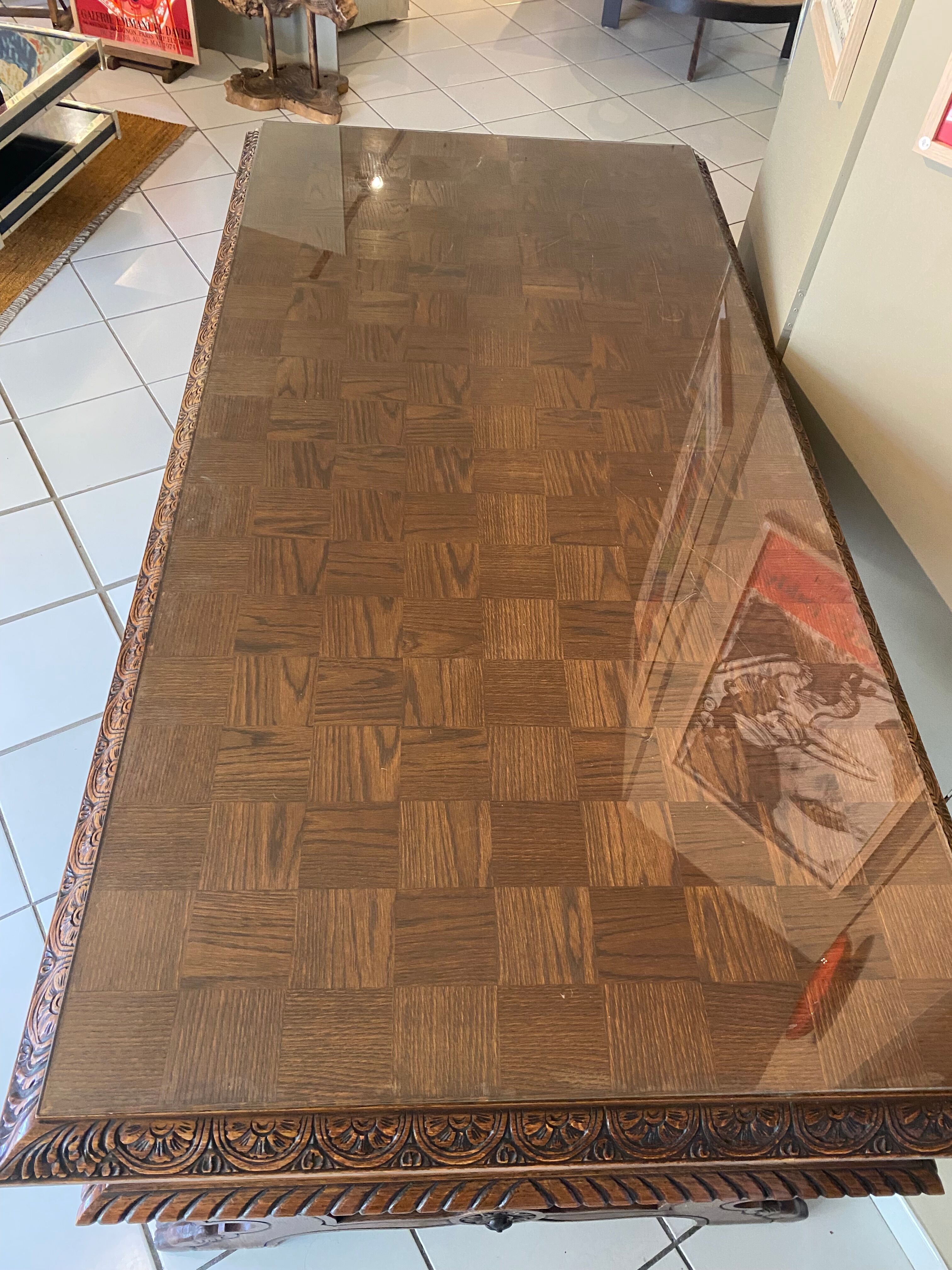 Bureau en chêne et verre