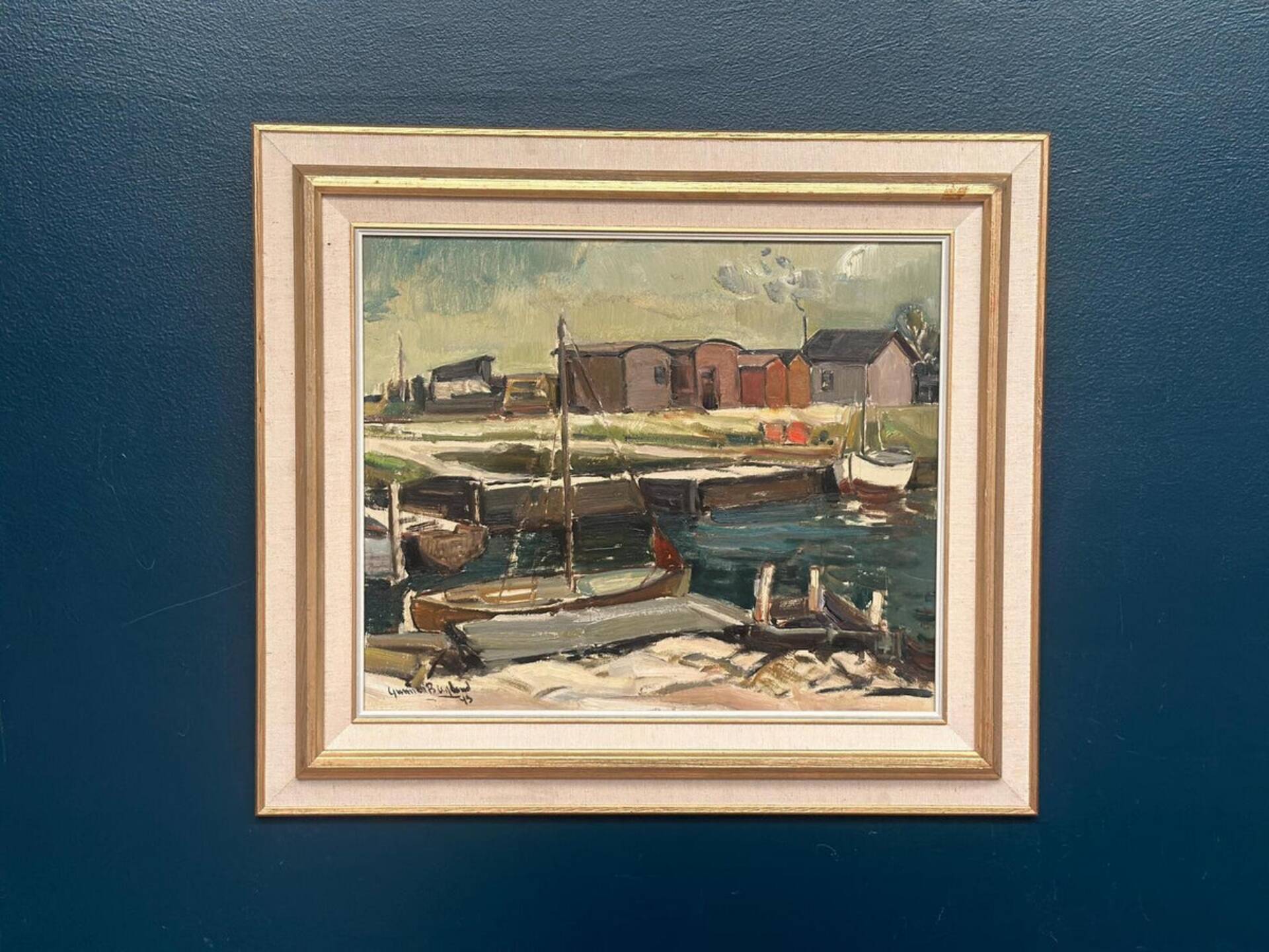 Huile su panneau suédoise – « Motif côtier » par Gunnar Berglund – Datée de 1945