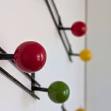 Porte manteau mural boules bois métal noir années 60