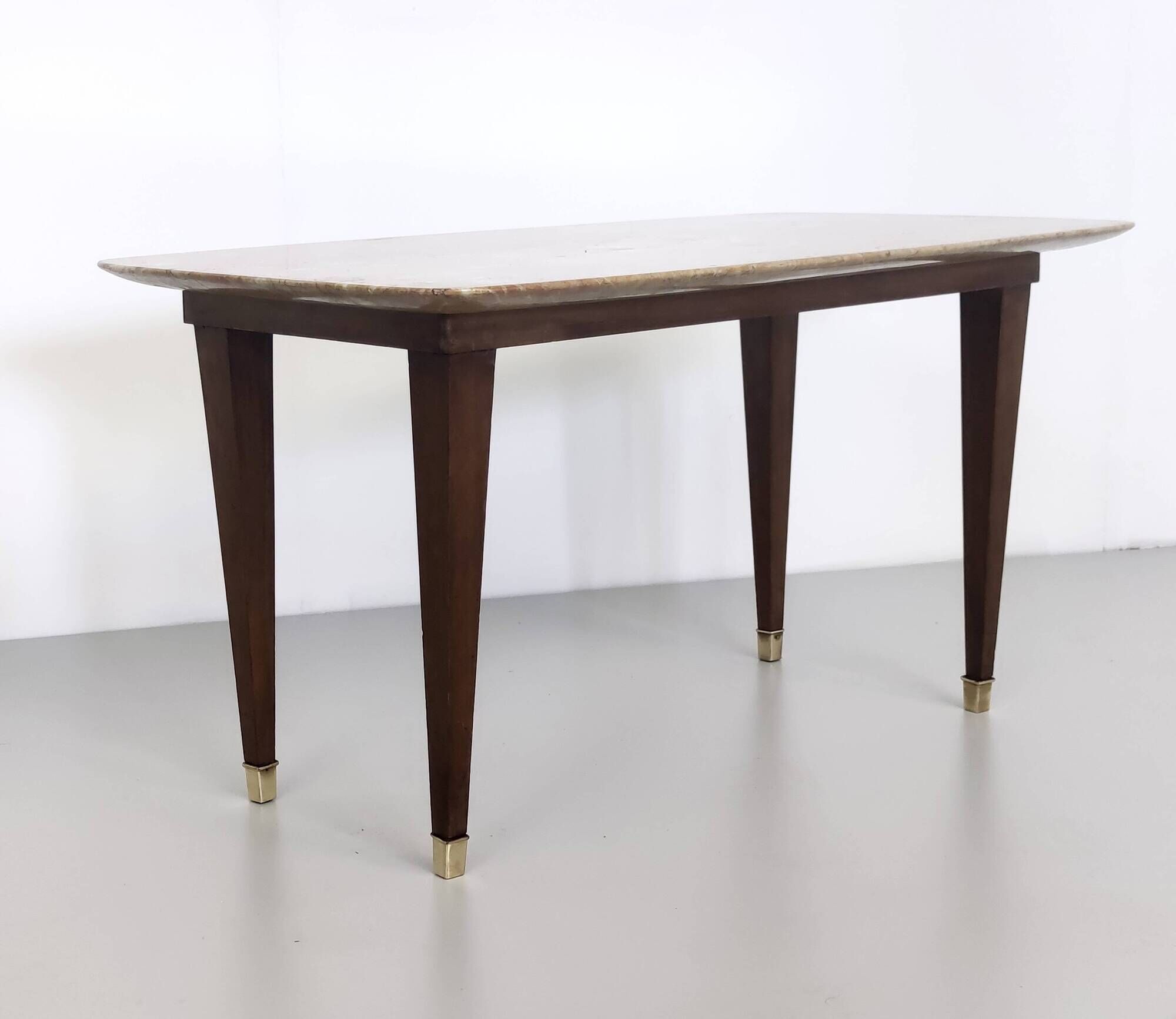 Rectangular Beech Coffee Table by Paolo Buffa with a Pink Travertine Top
