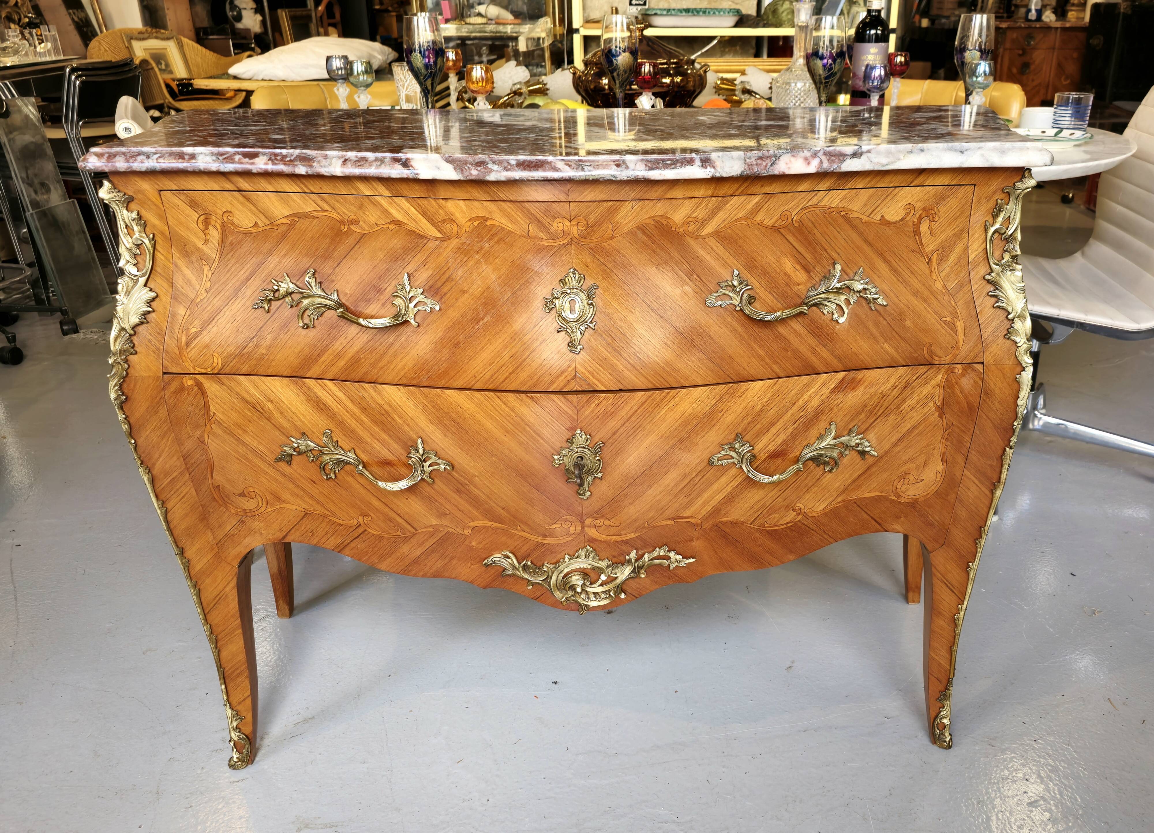Commode Louis XV marqueterie et marbre