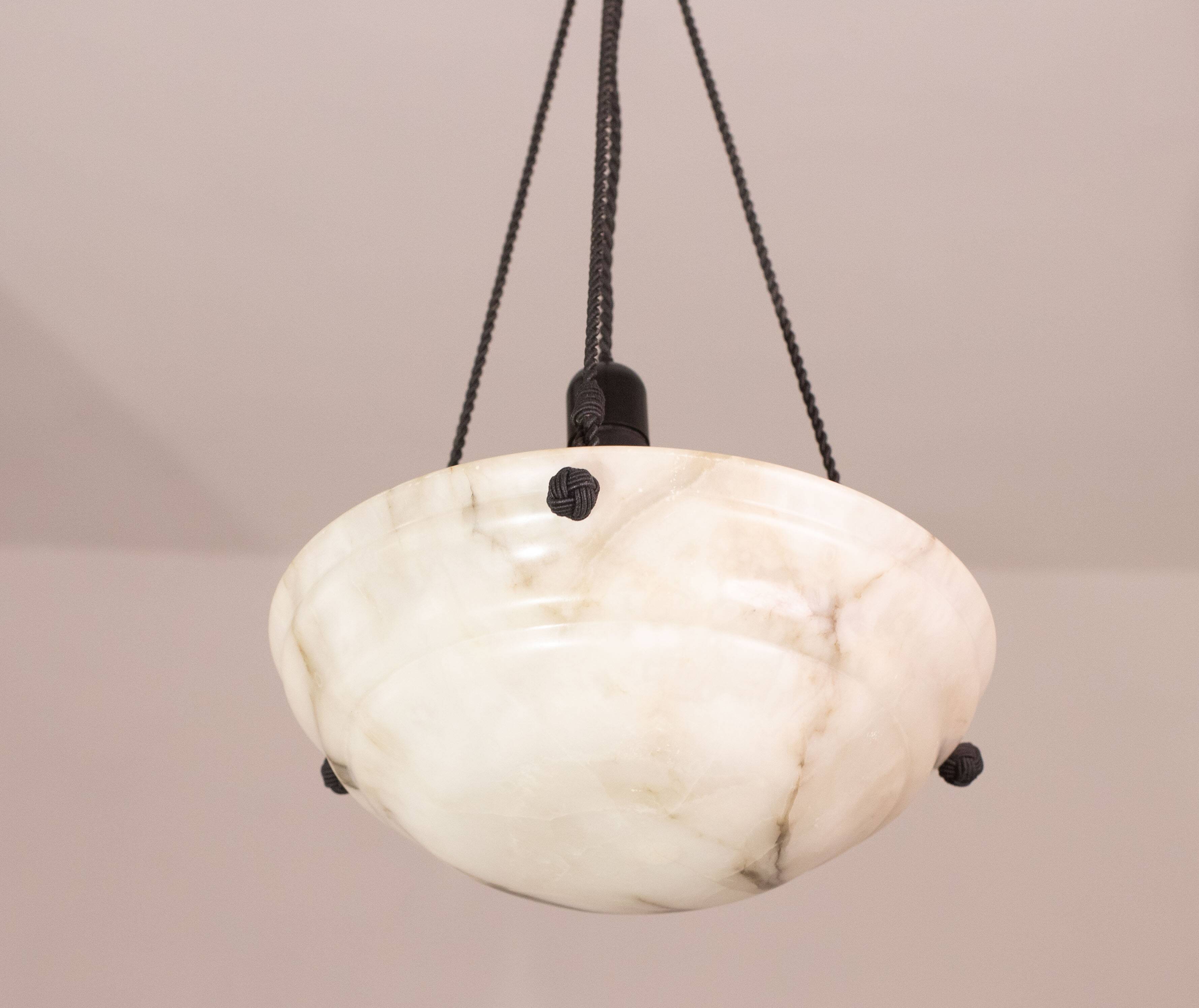 Lustre Art Déco en albâtre blanc, années 1950