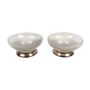 Paire de coupes en cristal base métal argenté