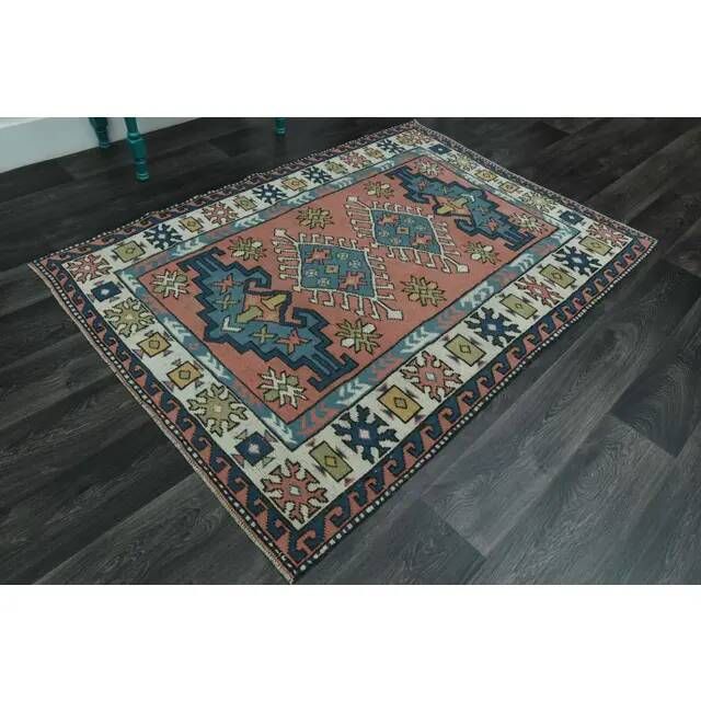1970s Vintage Turkish Oushak Handmade Wool Cotton Orange  Area Rug 136x192