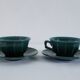 Set of 2 vintage green cups + saucers