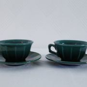 Lot de 2 tasses + soucoupes vintage vertes