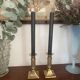 Pair of brass column candle holders