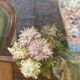 Large antique painting of lilacs in an interior – oil on canvas from the 19th century.