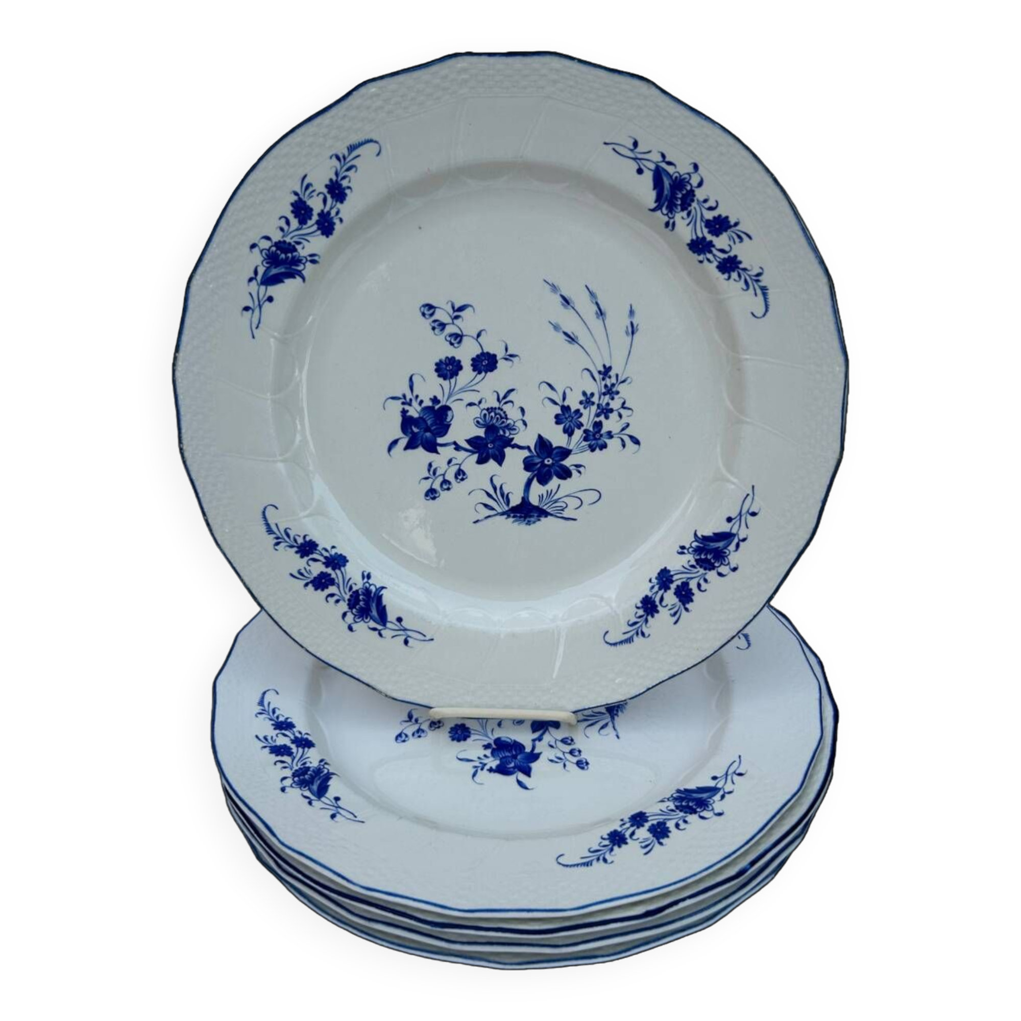 Set of 4 Bleu de Tournay iron earth plates