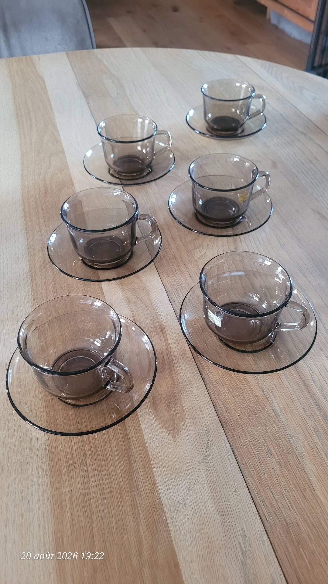6 cups and saucers in Arcoroc BP glass