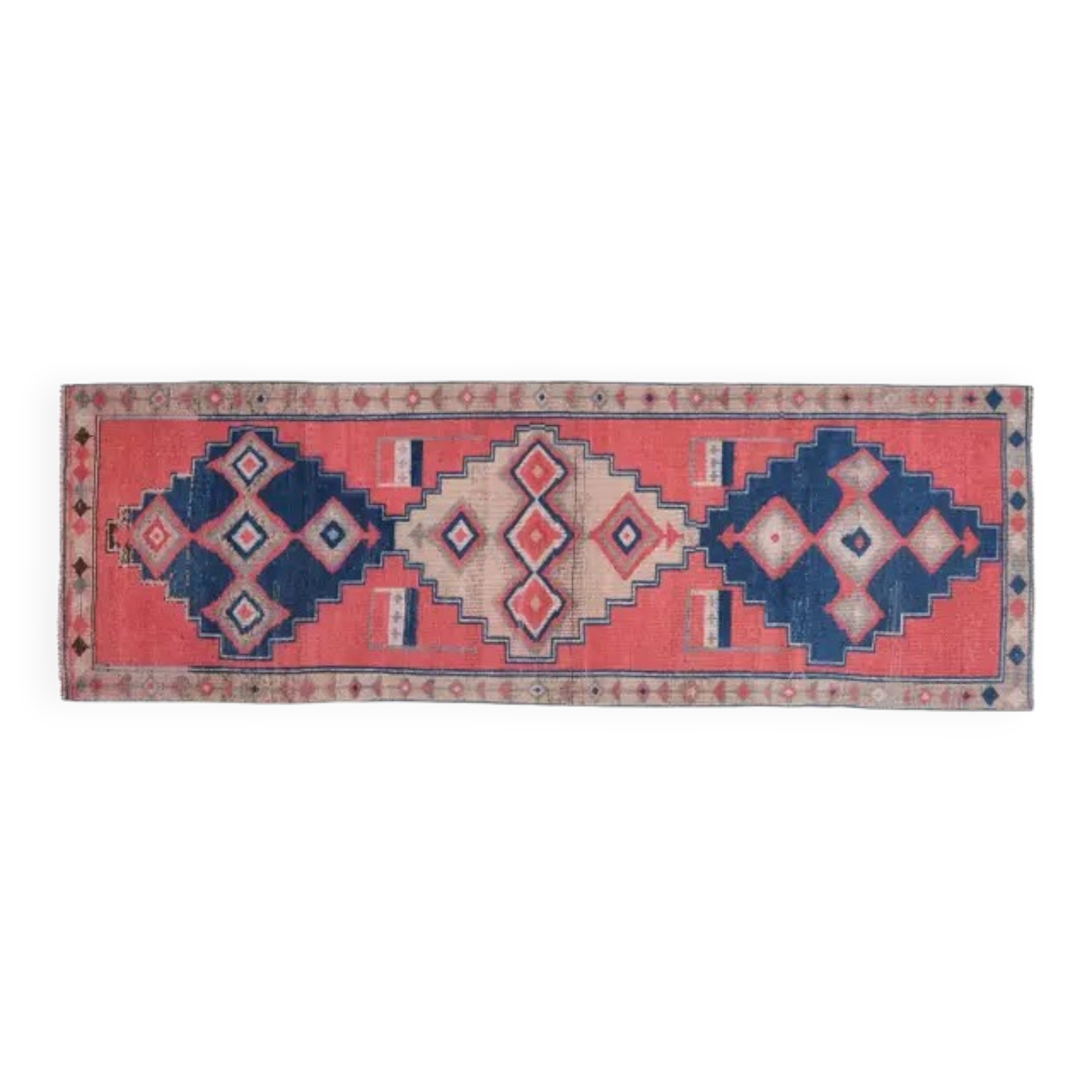 Tapis en laine et coton fait main Oushak turc des années 1970, 104x307.
