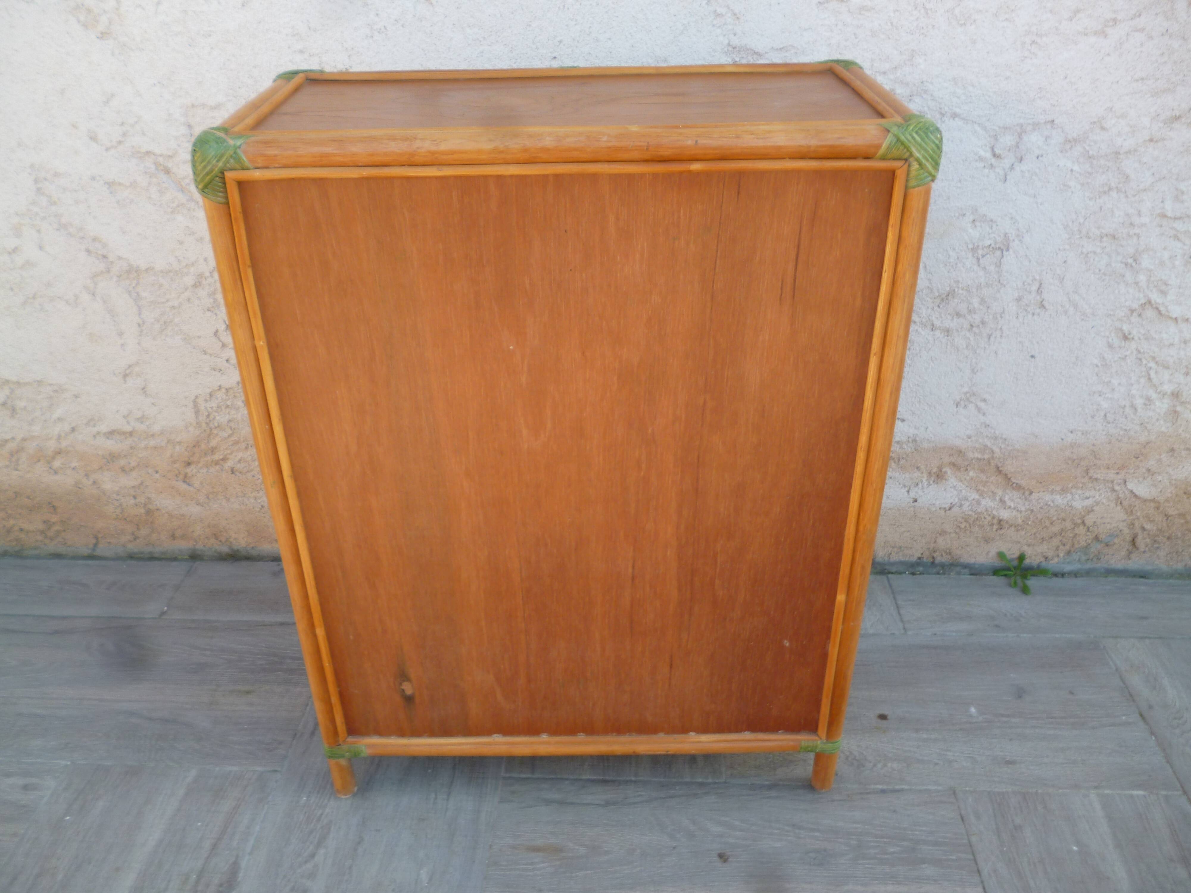 Commode bambou rotin vintage
