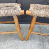Pair of brutalist seagrass stools/20th century design/sofa end