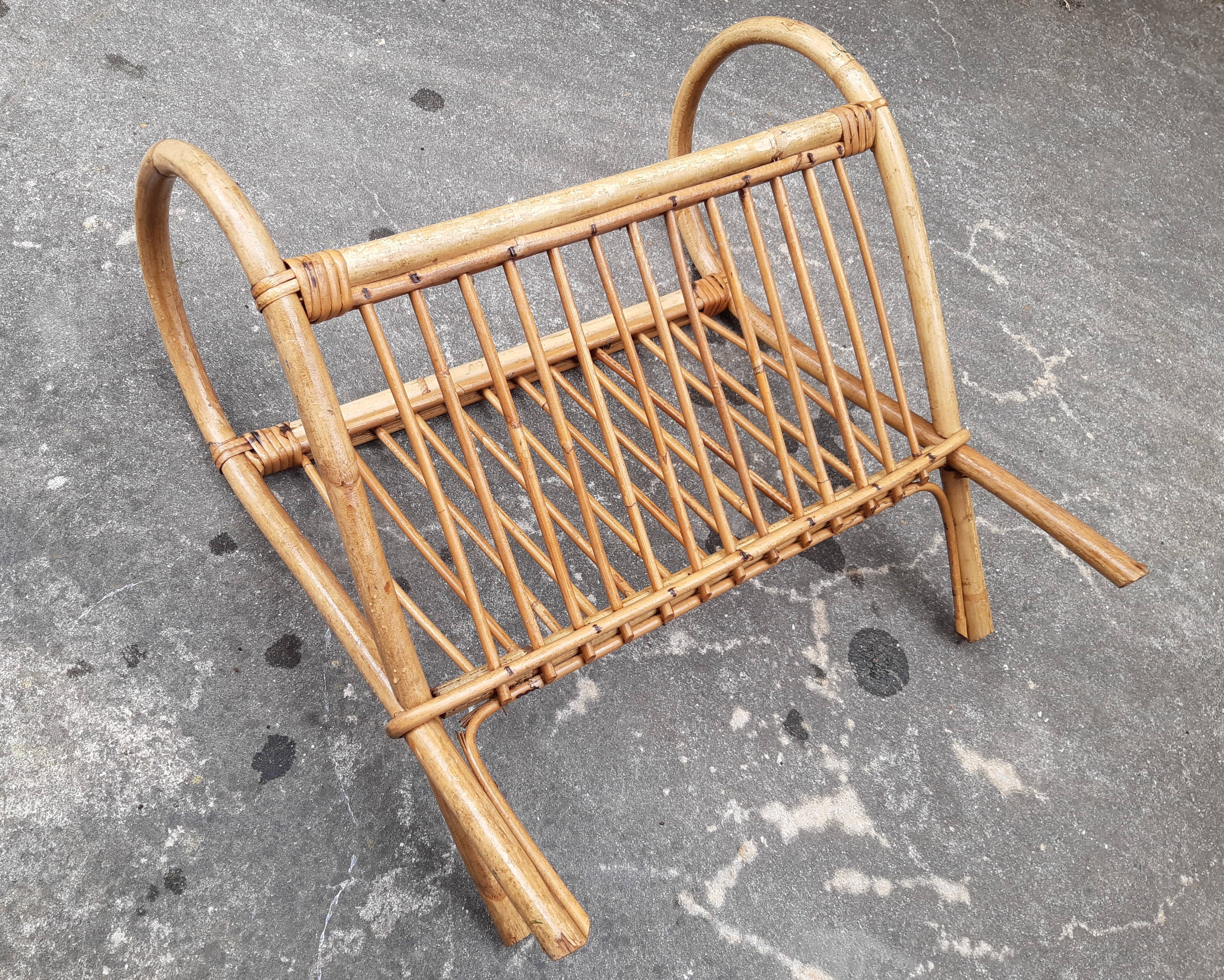 Rattan magazine door, vintage 60s