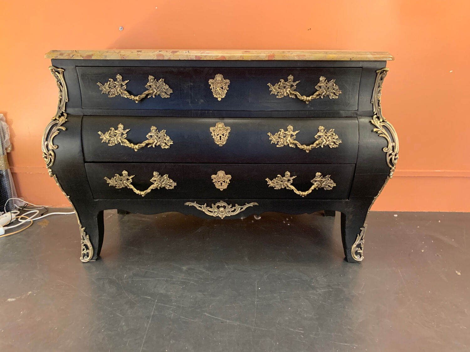 Chest of drawers tomb black patina Louis XV style